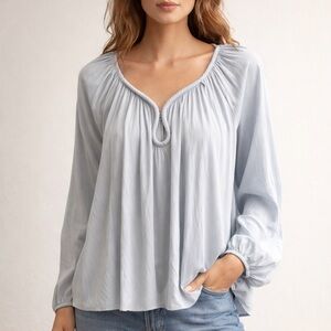 Ramy Brook Gray Blue Peasant Blouse Boho Spring Elegant Balloon Sleeve LARGE